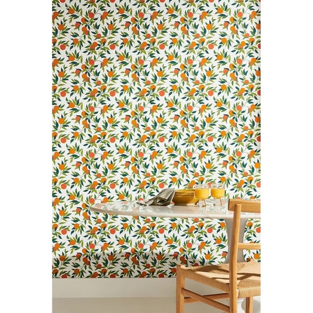 Anthropologie Printfresh Clementine Wallpaper Orange Motif Single Roll